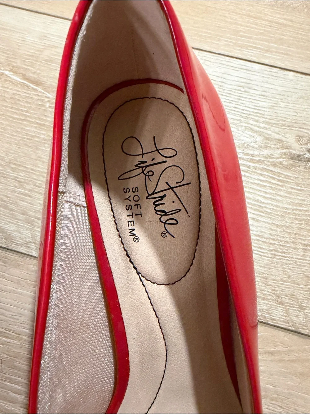 Life Stride Red Patent Round-Toe Pumps